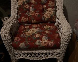 Wicker Rocker with Floral Cushions Wide Seat