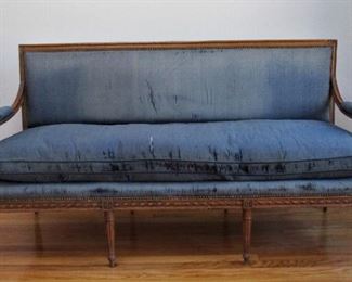 Louis XVI Style sofa acanthus leaf carving - frame is good but fabric is worn in placed