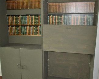 Pair of Bookcases - Shelves available to add books.  Book spines shown are images glued to back wall of cases.