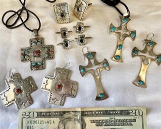 Turquoise, Onyx, Coral, Sterling Mexican Jewelry