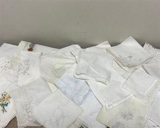 Huge Lot of Vintage Embroidered Linen Handkerchiefs Napkins Pocket Squares