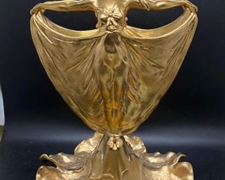 Heavy Painted Bronze Emile Joseph Nestor Carlier Art Noveau Double Sided Woman Vase