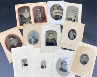 Lot of 12 Victorian Era Daguerreotype Metal Photograph Matted Cabinet Cards