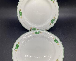 Matching Pair of Green Art Deco Design Dessert Salad Bread Plates Grindley