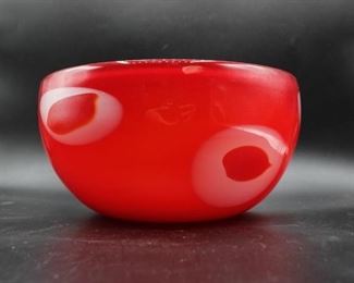 Red White Murano Style Art Glass Bowl