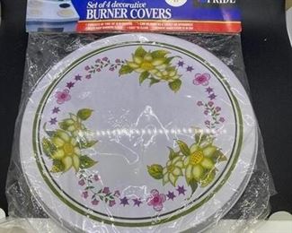 Set of 4 Floral Design Decorative Metal Stove Top Burner Covers