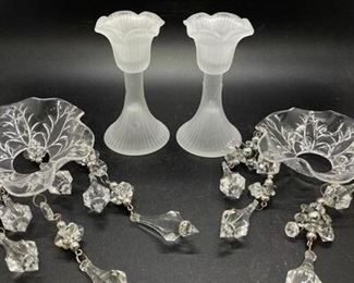 Short Frosted Glass Candlestick Holders with Removeable Drip Catchers