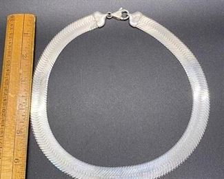 Sterling Silver 925 Wide Link Herringbone Choker Style Necklace
