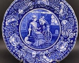 Vintage Antique RM Co Blue Transferware Priscilla  John Alden Longfellow Quote Plate