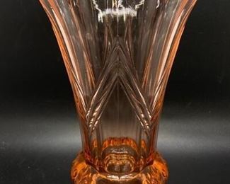 Vintage Art Deco Pink Depression Glass Vase Hobnail Chevron Pattern