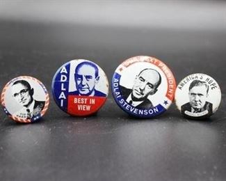 Vintage Collectible Cracker Barrel Reproduction Political Pin Lot of 4 Buttons Truman Adlai Willkie