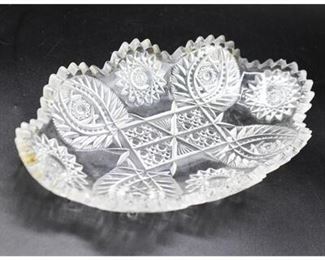 Vintage Crystal Glass Etched Pattern Ruffled Decorative Oblong Plate Dish