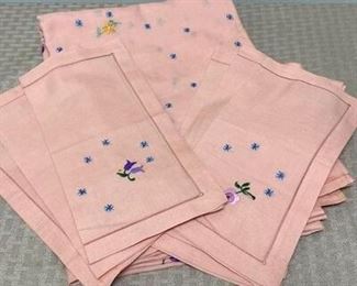 Vintage Flower Embroidered Table Cloth with Matching Napkins