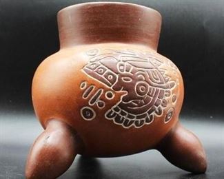 Vintage Mexican Aztec Souvenir Tripod Vessel Three Legged Pottery Piece