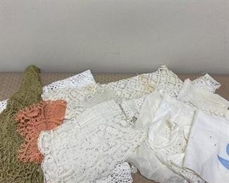 Vintage Mixed Linen Lot Doilies Lace Handkerchiefs