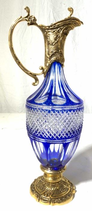Bohemian Glass and Lacquered Brass Ewer
