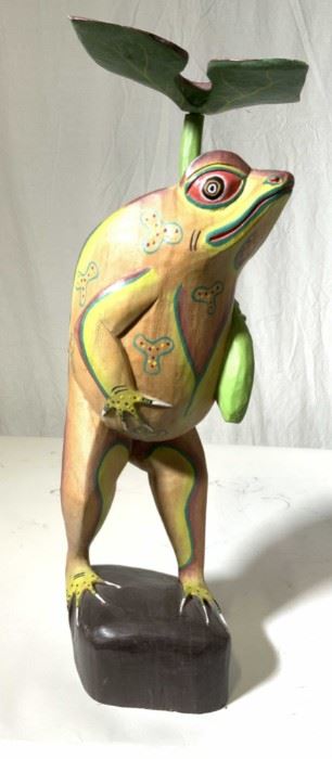 Painted Carved Folk Art Frog Sculpture
