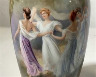 R.S. Hand Painted Porcelain Vase w Maidens
