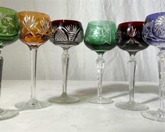 6 Colorful Bohemian Glass Stemware
