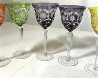 Set 5 Bohemian Glass Jewel Tone Stemware
