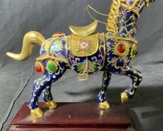Asian Cloisonne Horse on Stand
