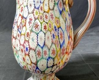 Italian Millifiori Art Glass Pedestal Pitcher
