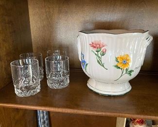 Tiffany & Co. glasses and planter 
