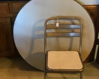 MCM round card table with three chairs