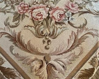 Aubusson rug, handwoven in Central France, measures 11’9” x 8’5”
