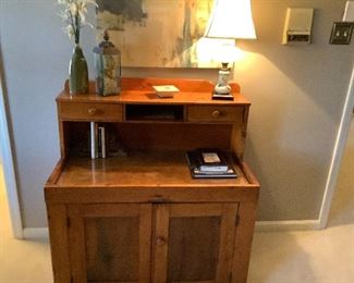LARGE PRIMITIVE PUMKIN STAINED CABINET. IT IS A BEAUTY WITH DOVETAILED DRAWERS.