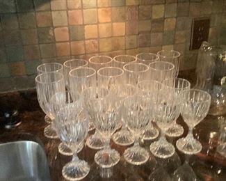 LOTS OF VINTAGE STEMWARE. SOME PLAIN, SOME ETCHED AND DESIGNED.
