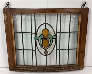 Antique Bow Front Leaded Glass Window
