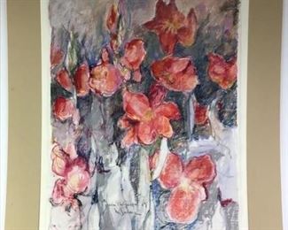 Large Signed Original Watercolor & Pastel Floral
