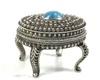 Silver Filligree Footed Trinket Box w/ Cabochon
