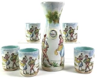 Italian Ceramic Carafe & 5 Tumblers
