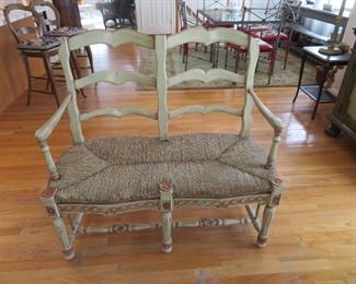 Vintage double country French settee w/rush seat