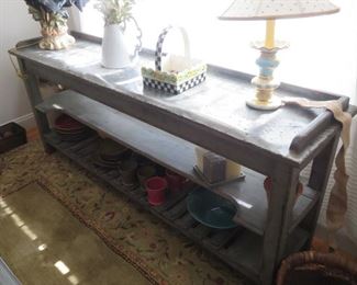 old potting bench w/distressed metal top