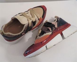 Chloe Sonnie snake print canvas/suede sneakers size 40