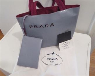 Prada laser logo grey leather  small tote bag