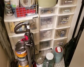Plastic storage with miscellaneous household plumbing, electrical, etc. parts and tools (DOES NOT INCLUDE VACUUM) asking $75 obo