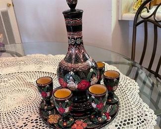 Ornate decanter and glasses