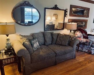 Over Sized Sage Green Couch, Large Vintage Wall Mirrors