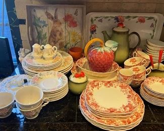 Metlox roses dishes, Johnson Brothers Strawberry Fair
