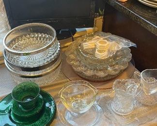 Small Dynex Television, Egg Plates, Green Sandwich Glass