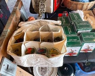 12 Days of Christmas Holiday Glasses, Cast Iron Mantle Christmas Stocking Holders