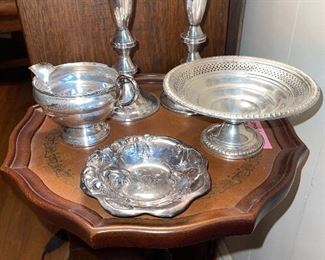 Sterling Silver Candle Holders, Creamer, Rose Dish, Pierced Footed Bowl Sterling Sold