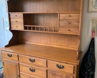 HAYWOOD WAKEFIELD MAPLE HUTCH, 2 PIECES, CENTER DRAWER IS ONE LONG DRAWER