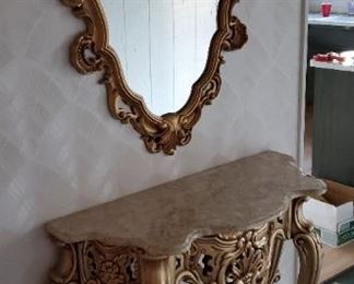 Mirror and Marble Top Foyer Table