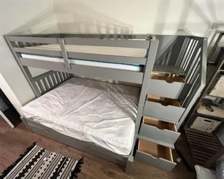Grey Solid Wood storage bunk with stairs 
Full over twin size 
Lots of storage like new less than 1 year old 
  Sell for 1700.00 in store 
700 obo 