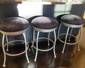 Set of 3 Iron Bar Stools with Upholstered Seats